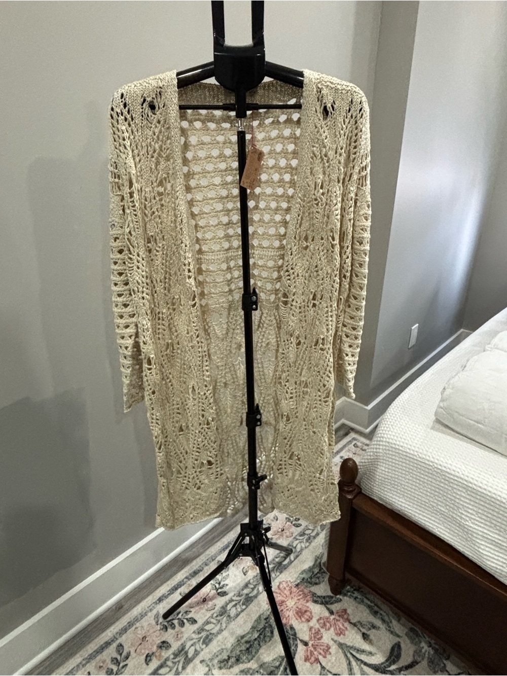 NATURAL LIFE Open Knit Long Cardigan - Cream